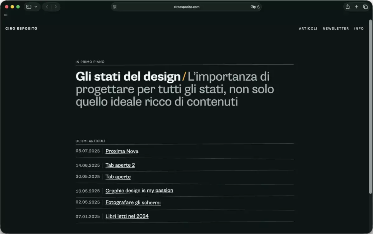 Screenshot der Website von Ciro Esposito.