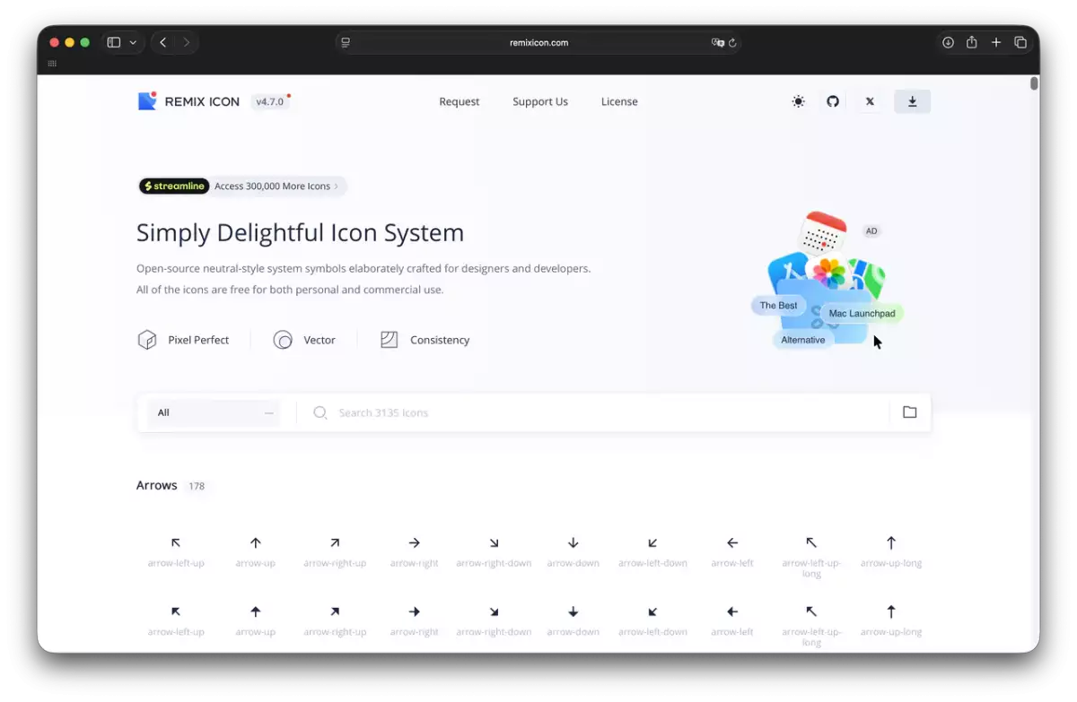 Screenshot der Produktwebseite zu RemixIcon.
