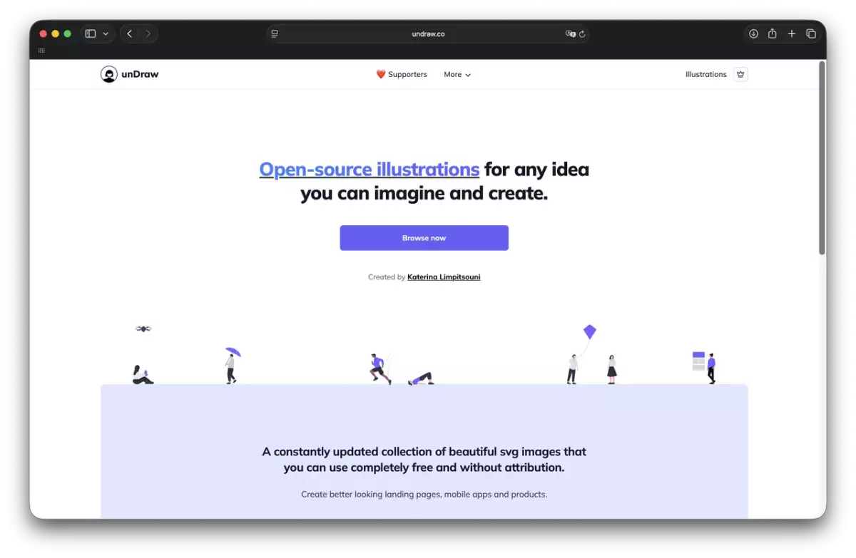 Screenshot der Produktwebseite zu unDraw Illustrations..