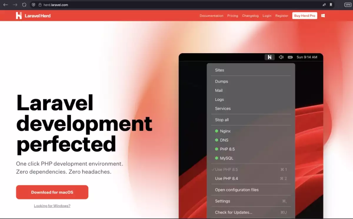 Screenshot der Produktwebseite zu LaravelHerd.