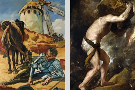 Collage - Links: Francis Picabia, Don Quichotte, 1941 - Rechts: Tizian, (Punishment) Sisyphus, 1548/1549